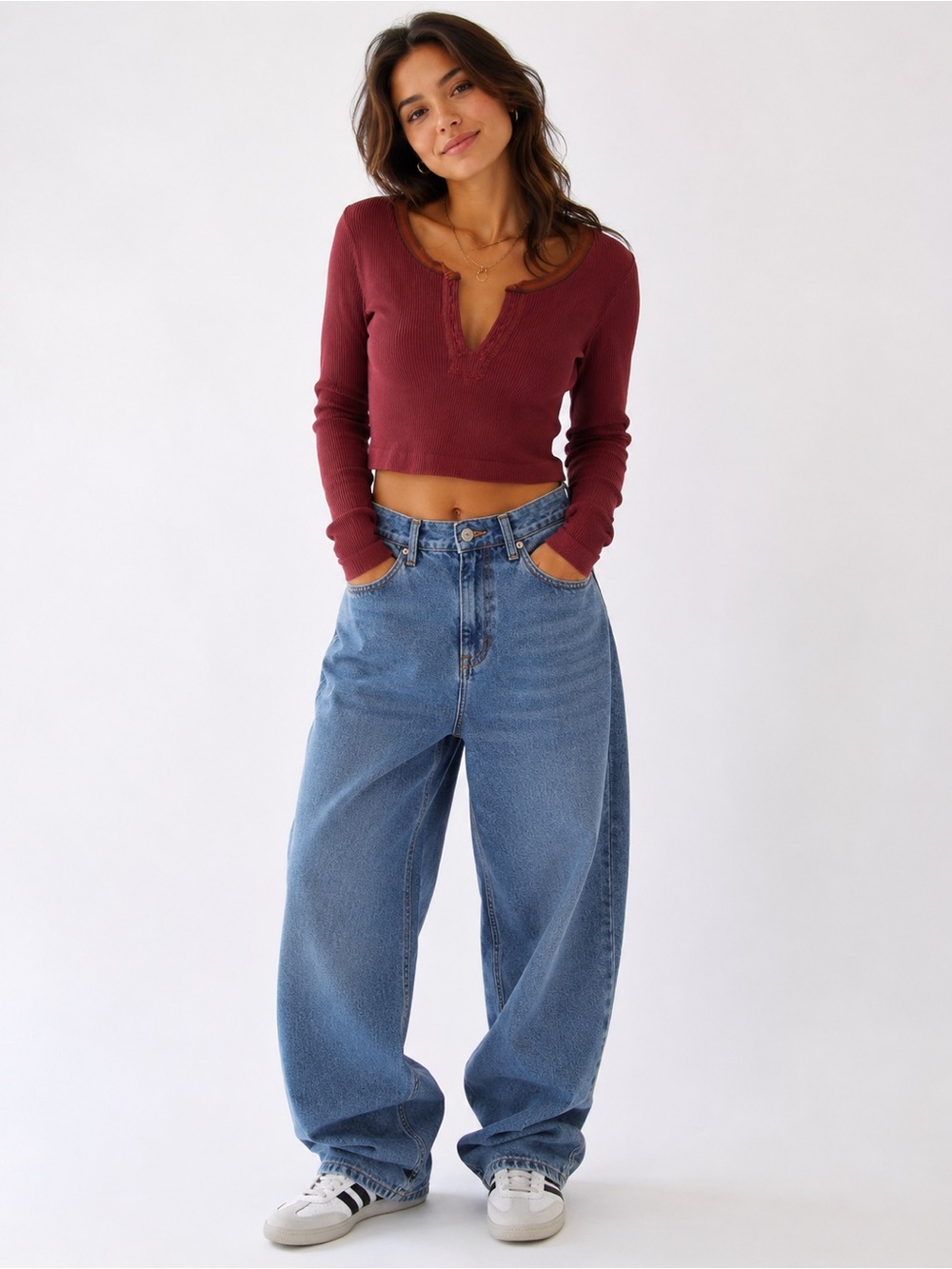 Out From Under Wineboard Ribbed Long Sleeve Crop Top M/L NWT